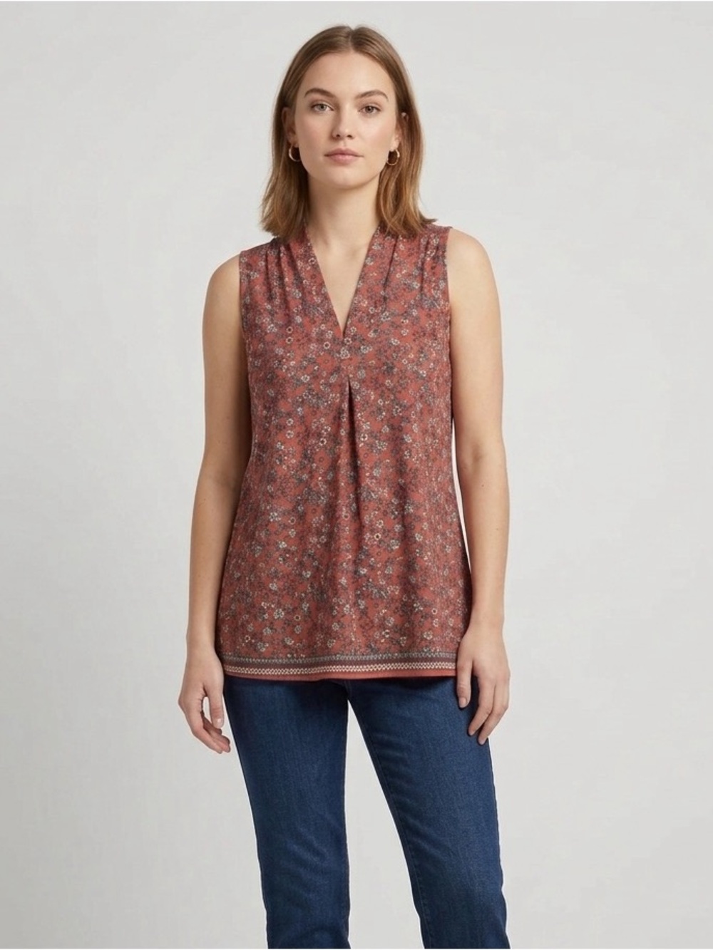 Max Studio Rust Floral V-Neck Sleeveless Camisole